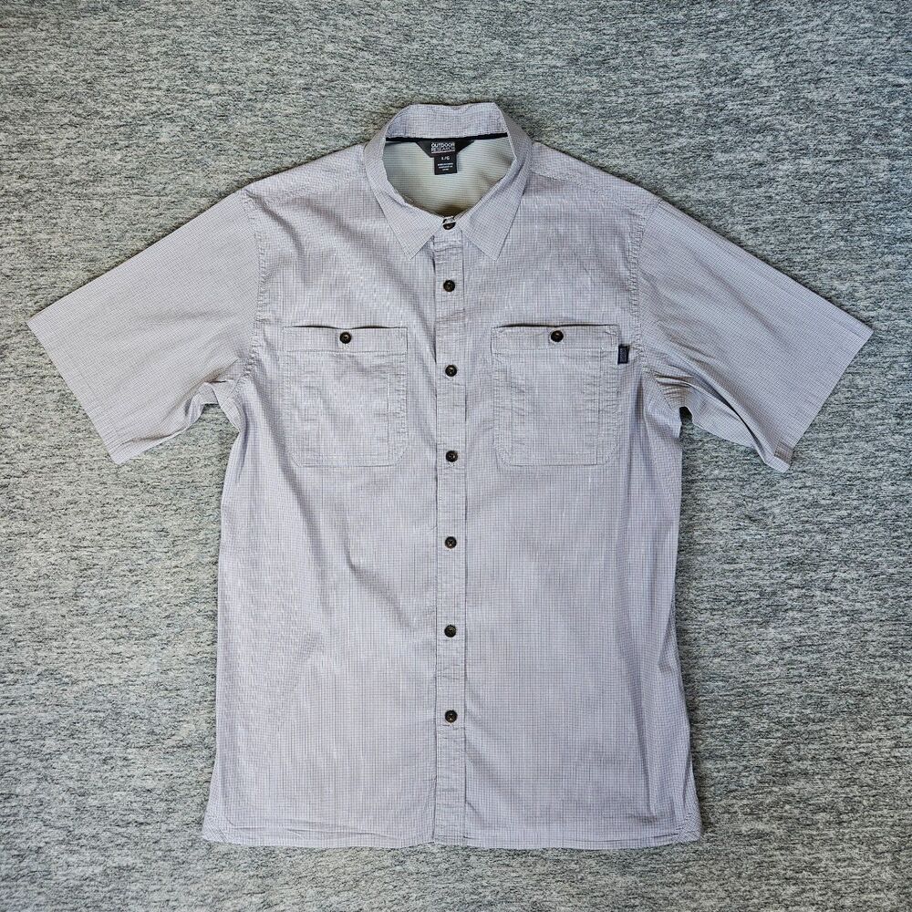 Outdoor Research Onward Shirt Mens L Striped White Short Sleeve Button Up Hiking
